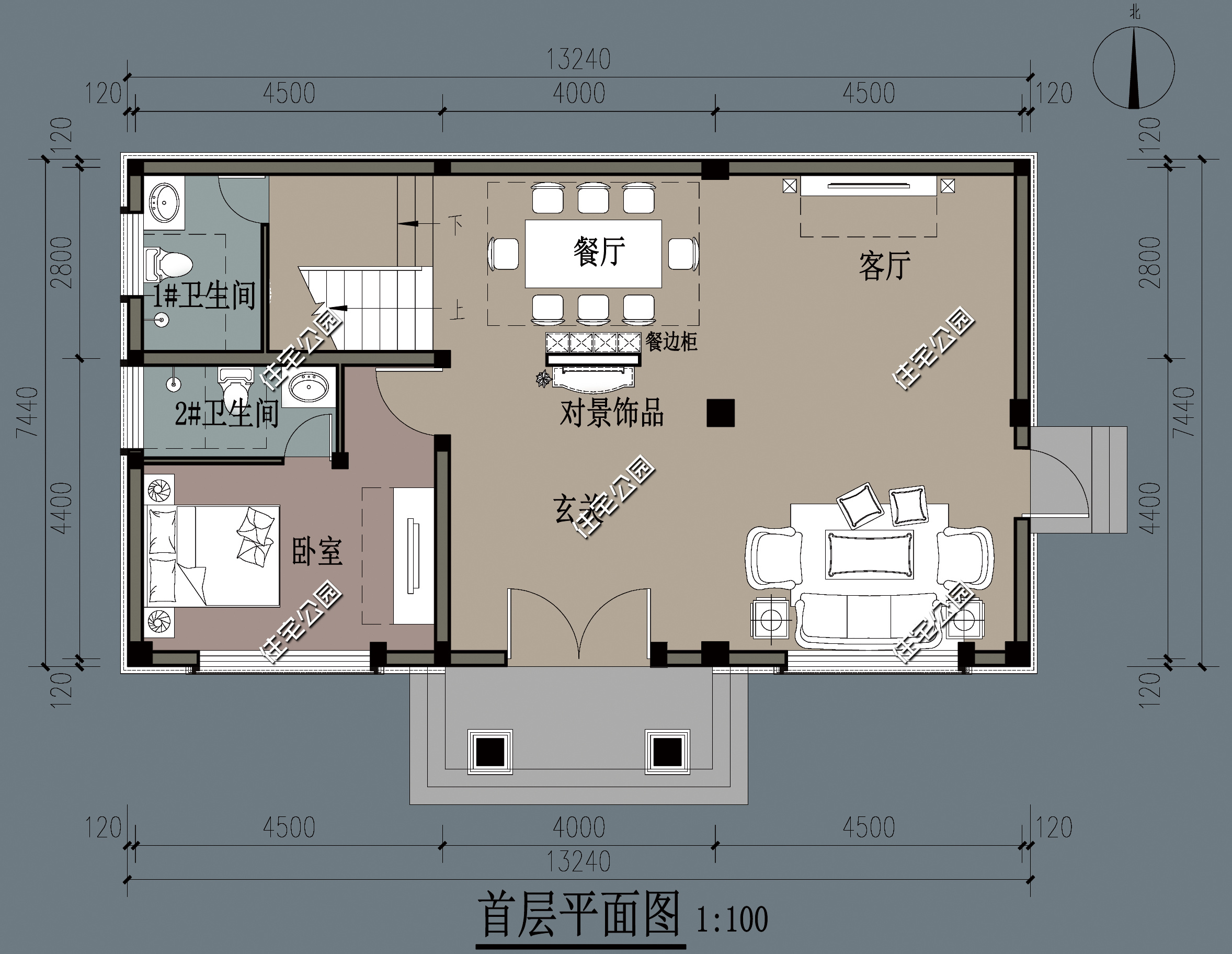 农村简单大气的二层别墅户型,11.5米x11米二层半现代别墅平面图