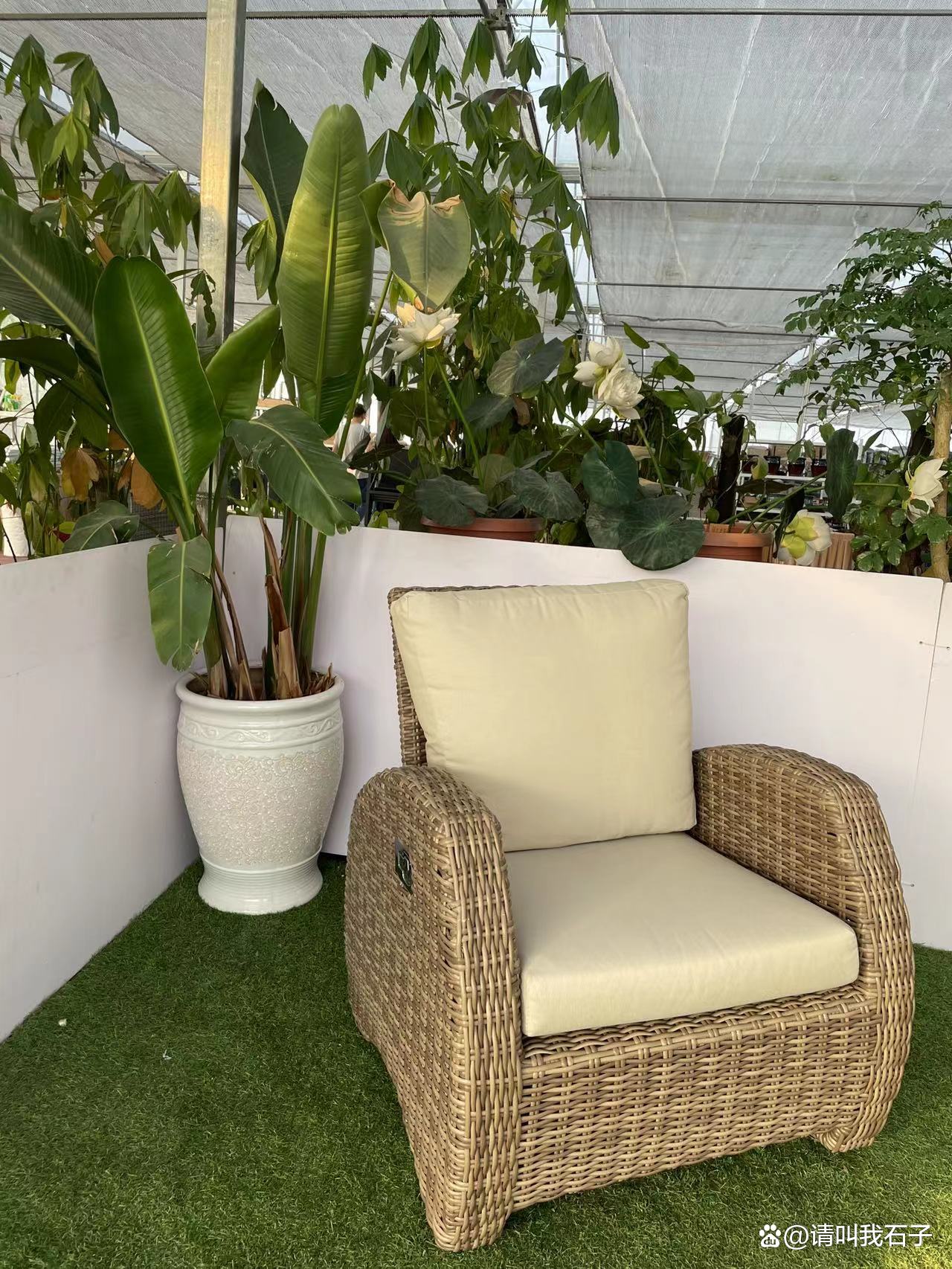 北欧户外藤编单人沙发组合,户外庭院北欧藤编沙发