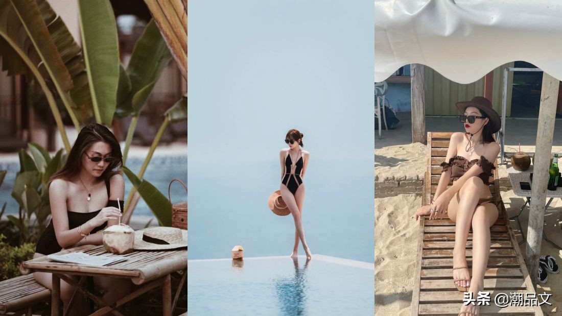 海边泳装拍照技术,海边沙滩穿裙子拍照姿势