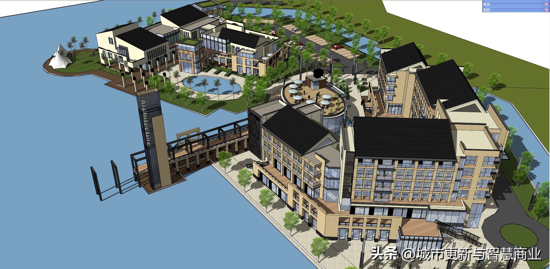滨水公园su模型图片,苏州商业街su模型