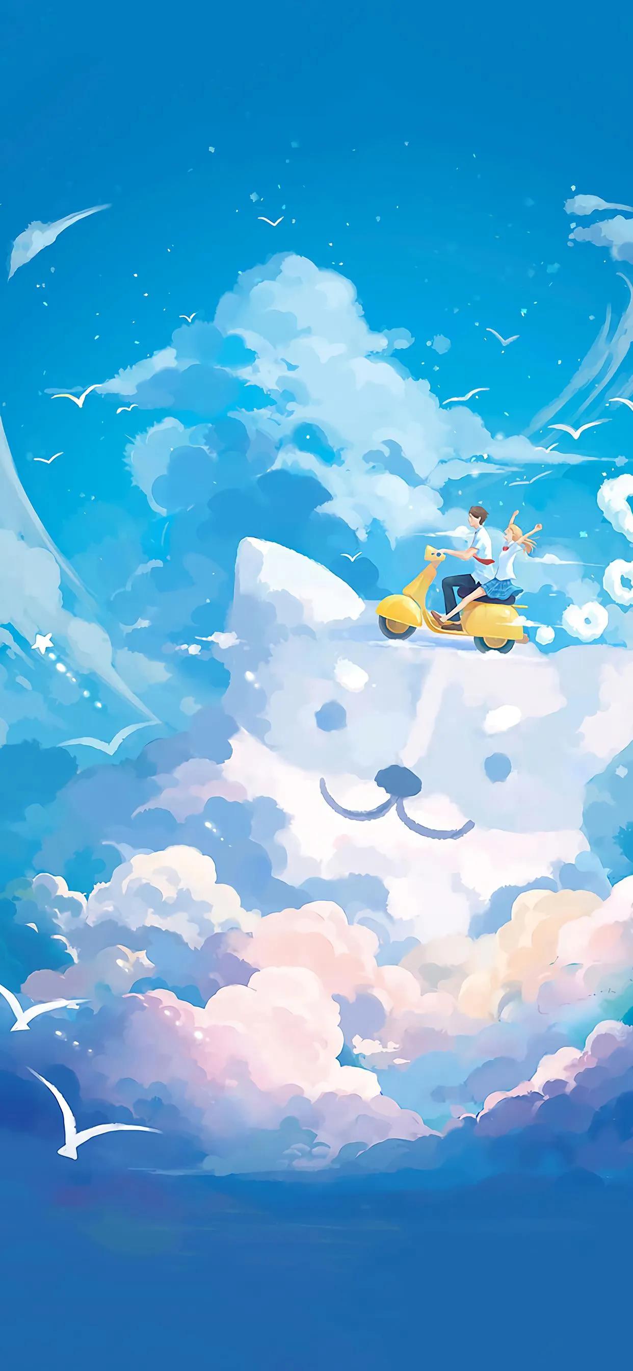 萌图100张可爱壁纸,春日海边小镇壁纸插画