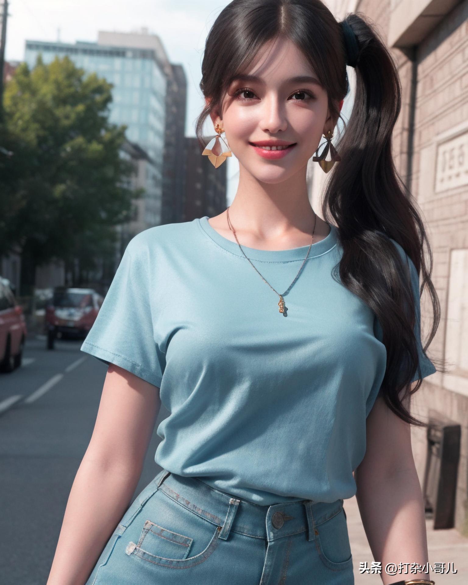 夏日穿搭黑短袖黑短裤,女款t恤穿搭女士牛仔短裤方法