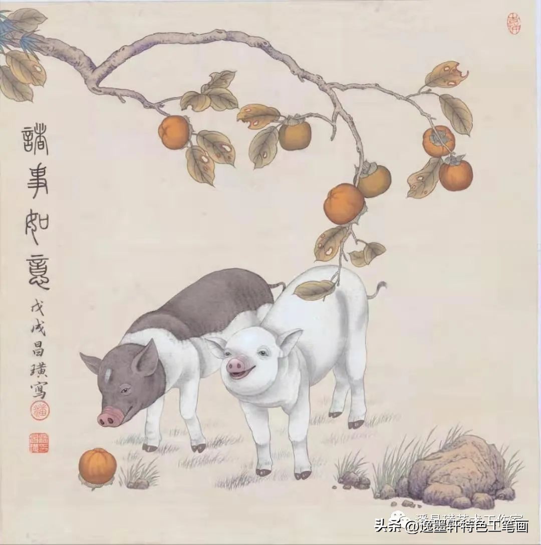 兔子工笔画红叶双兔,国画工笔兔子作品欣赏图片