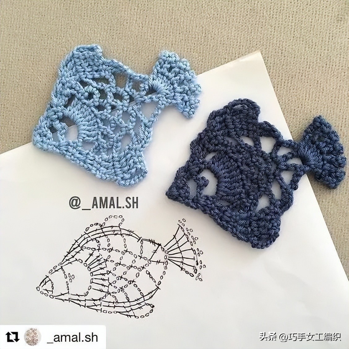 她只用零线就把鱼钩出了百变的花样，还超实用，真是太聪明了！