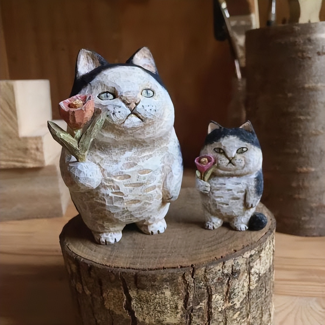 日本艺术家木雕猫,日本木雕猫
