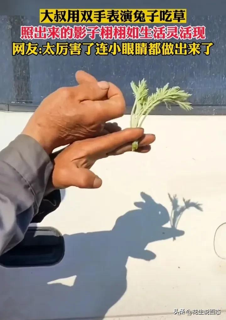 “高手”工地大爷学兔子吃草，栩栩如生，网友慕了，想回童年了