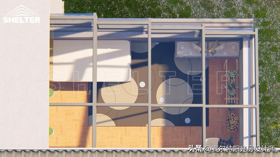 屋顶伸缩阳光房实拍,可开启屋顶折叠阳光房