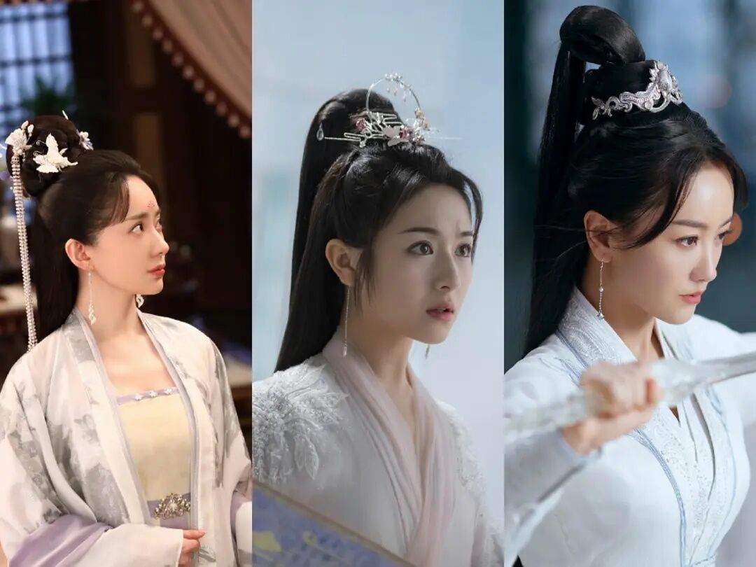 赵丽颖和白鹿同款发型,白鹿赵丽颖长月粉衣换脸造型对比