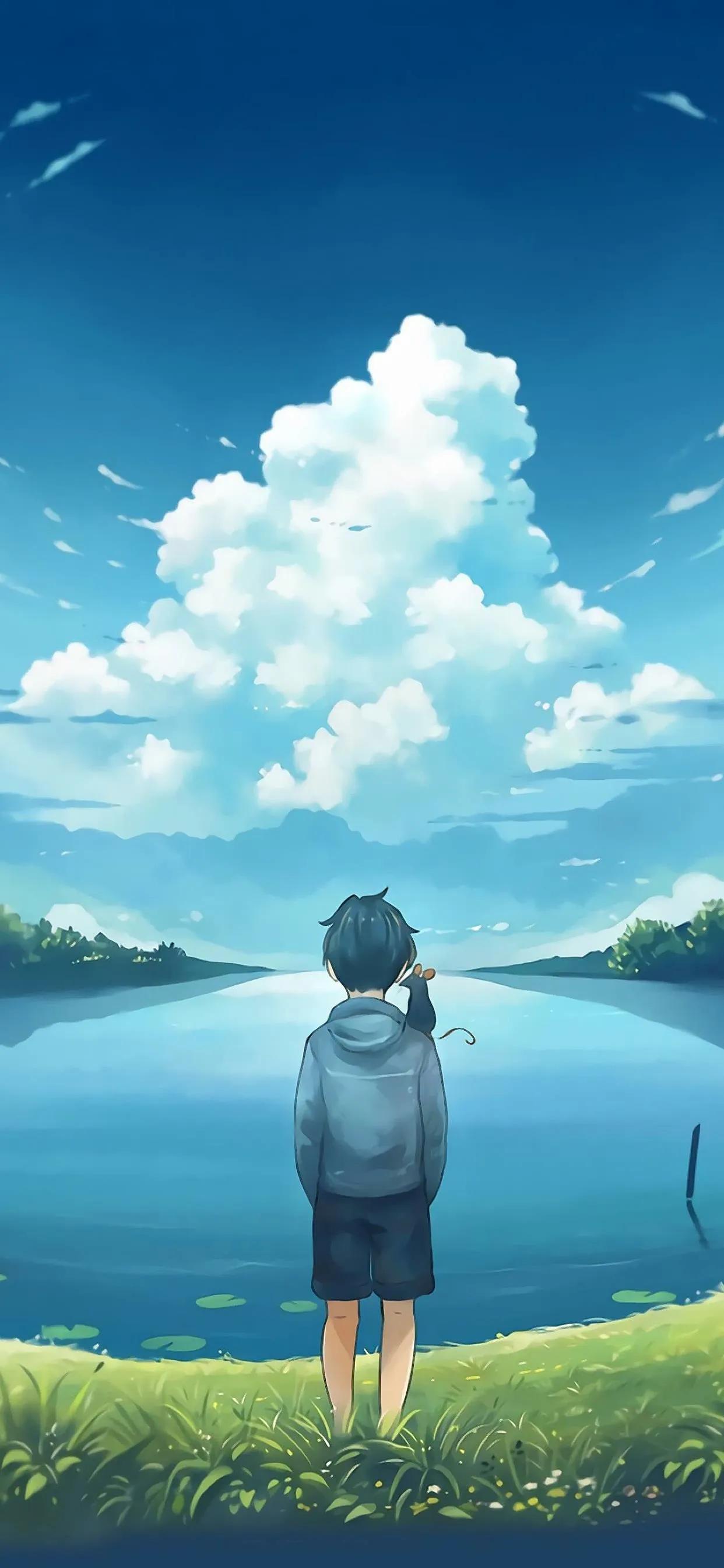 萌图100张可爱壁纸,春日海边小镇壁纸插画