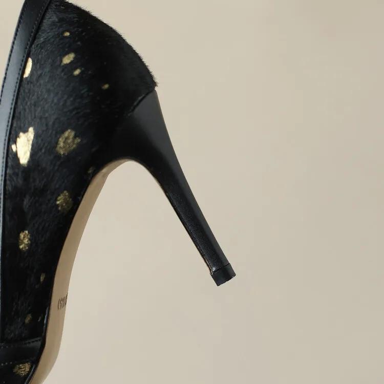 马毛豹纹高跟鞋,马海毛黑色高跟鞋