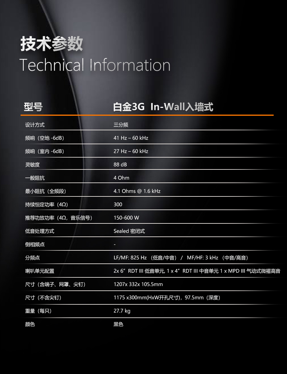 【白金3G入墙式】旗舰高性能定制安装音箱