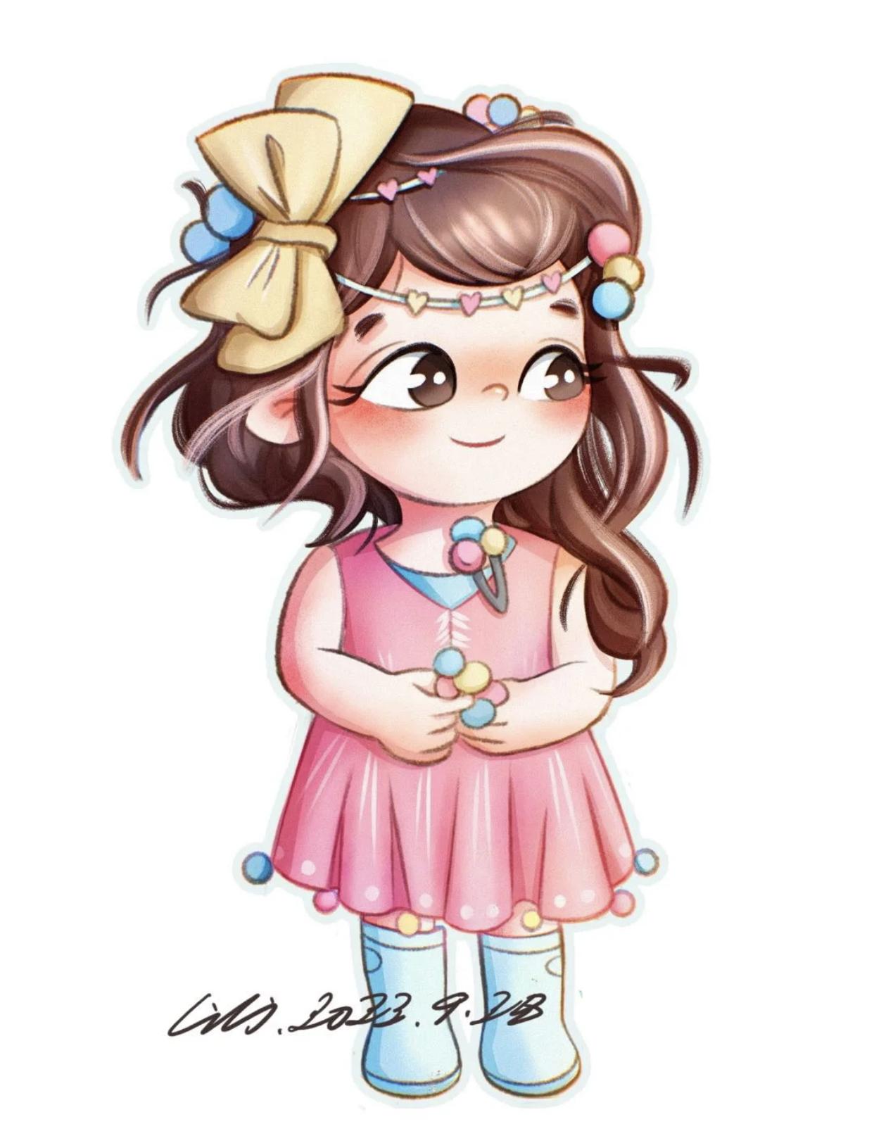 小清新豆豆眼小女孩插画,又凶又可爱的小女孩插画