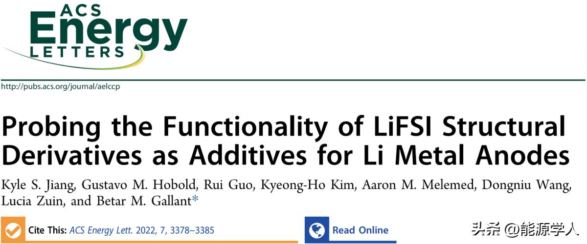 ACSEnergyLett.:LiFSI结构衍生物作为锂金属负极添加剂的机理探讨