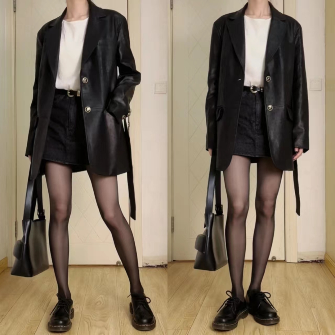 冬季黑色皮衣加棉高级感穿搭,黑色皮衣穿搭女秋冬