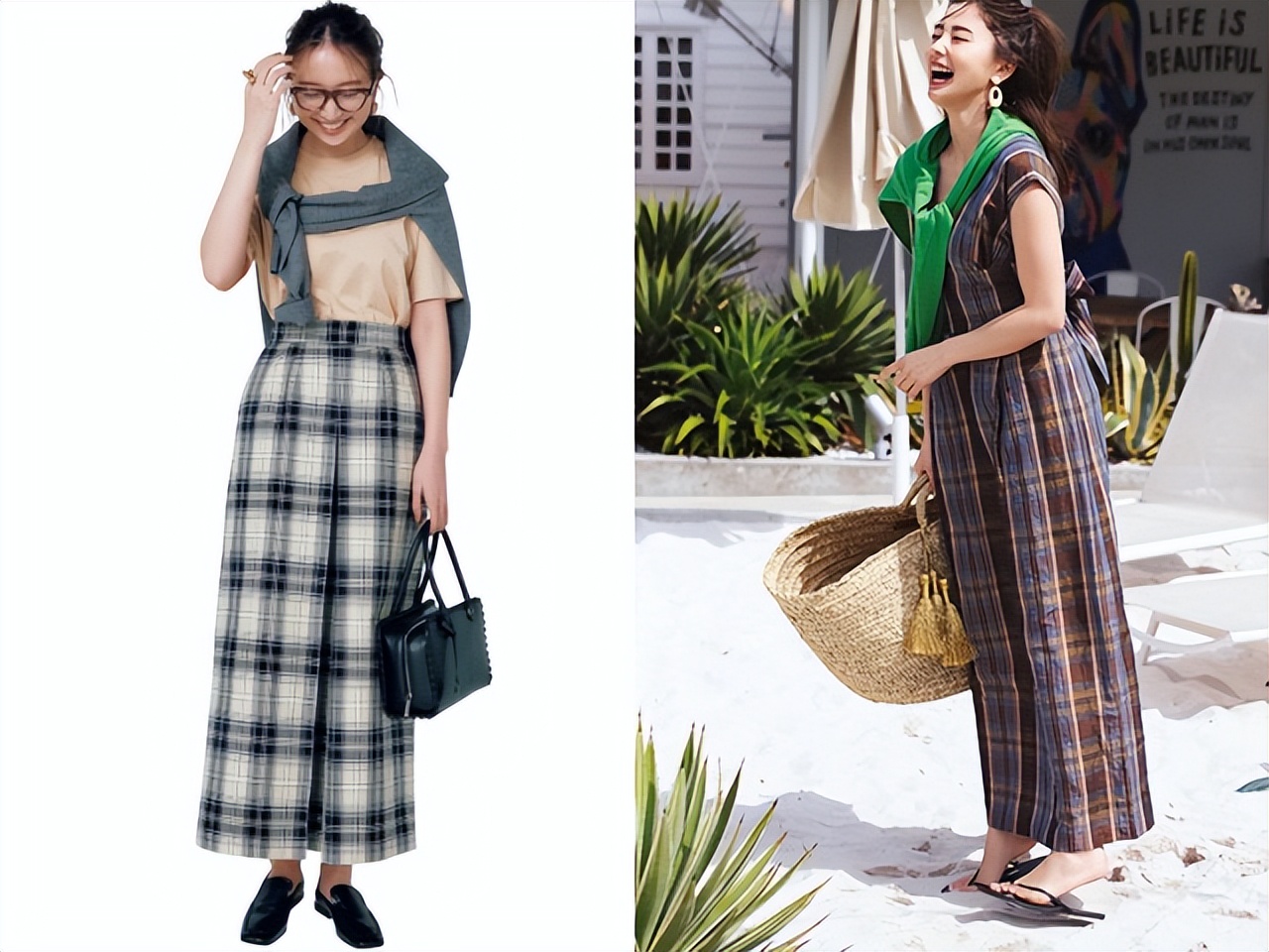 夏天穿格纹太气质了时髦又好看,格纹流行元素
