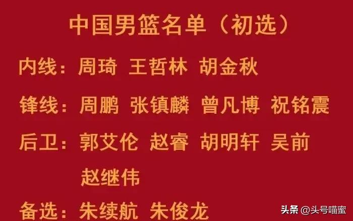 乔帅选拔的中国男篮队员大名单,乔帅确认男篮训练名单