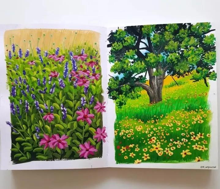 简单好看的画星空大海水粉,如何画简单的植物水粉颜料画