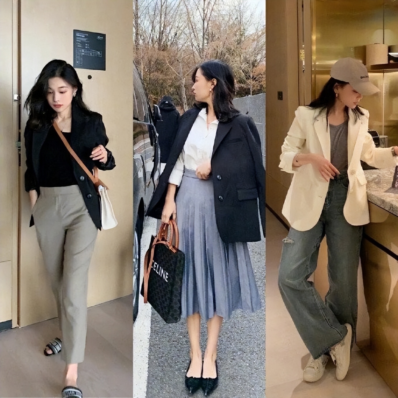 黑白灰格子小西装外套秋冬,黑白灰女士小西装