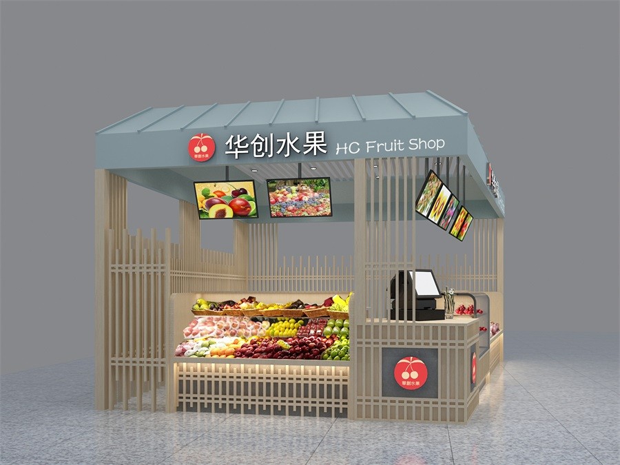 300平方水果店陈列效果图,10平米水果店布局设计效果图