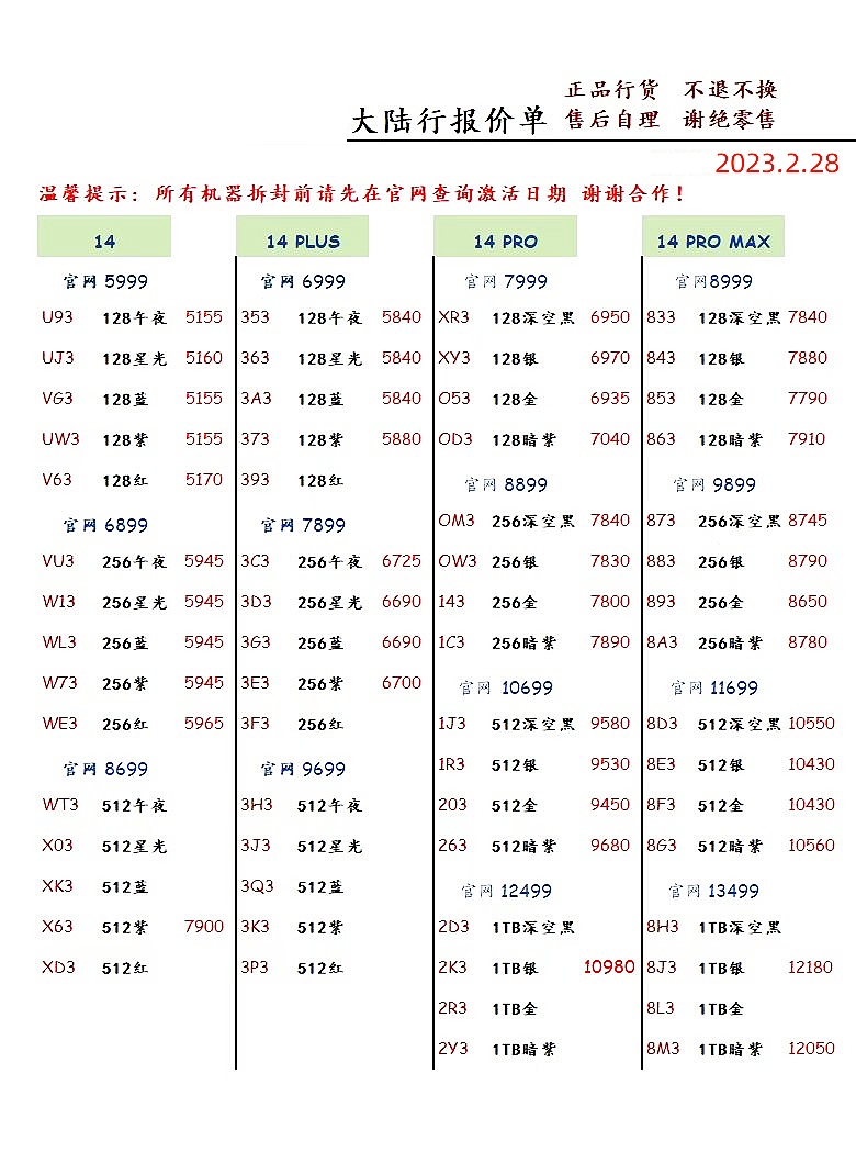 华强北手机报价单,华强北手机今日报价单