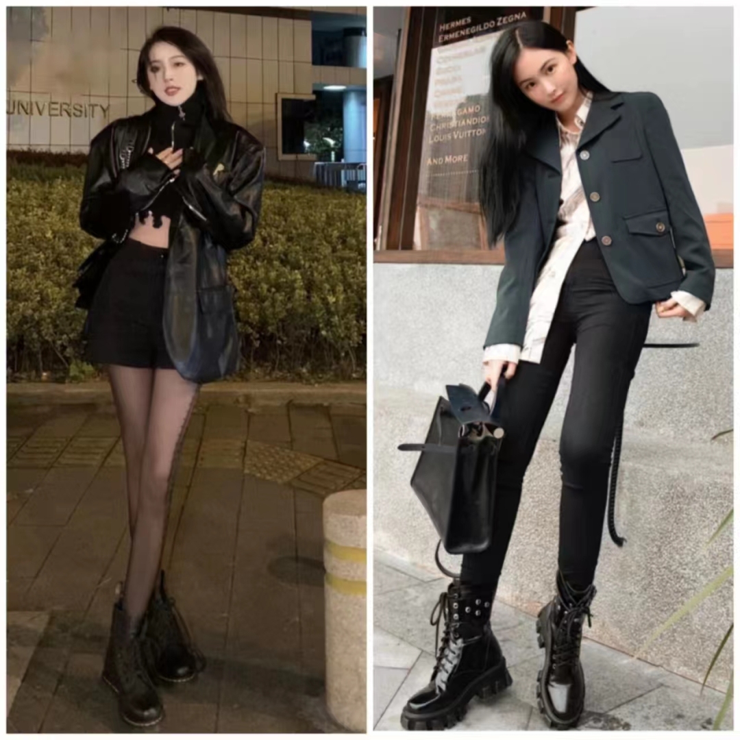 马丁靴的正确搭配图秋冬,穿长腿马丁靴配什么裤子好看