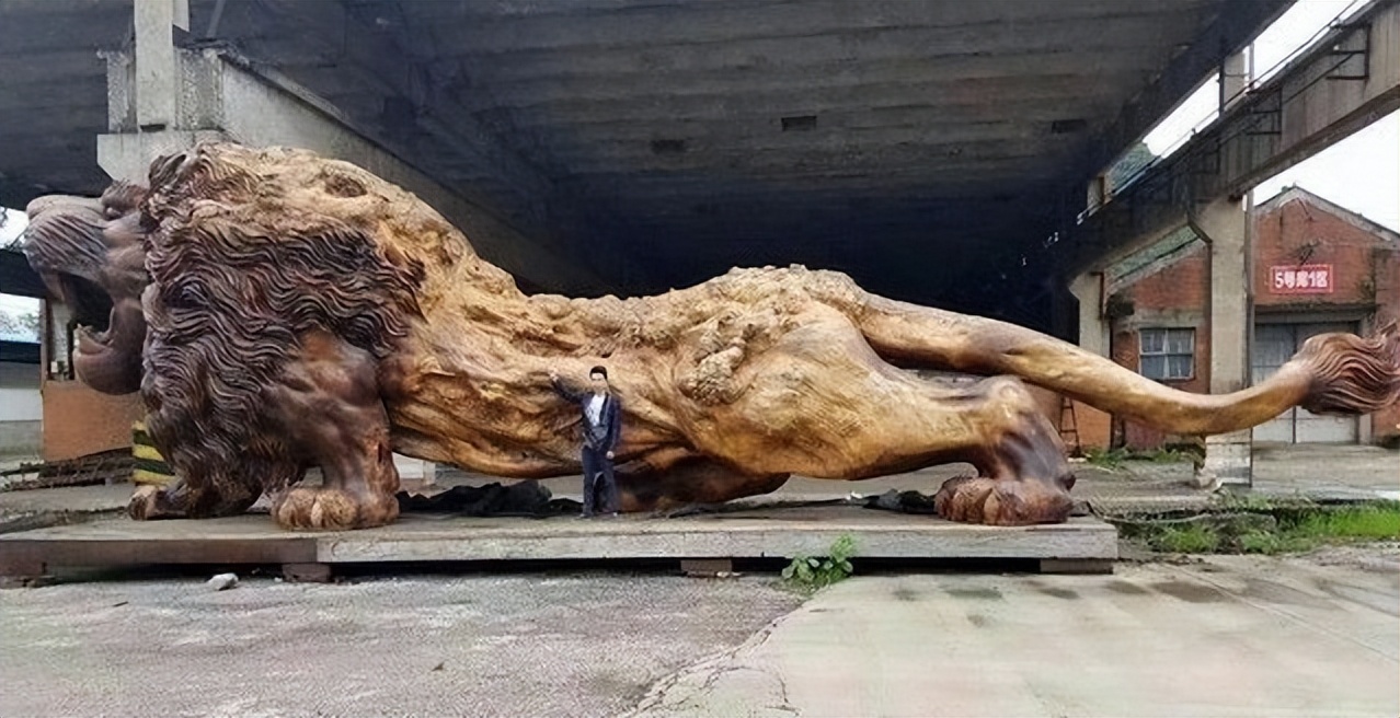 15米长东方雄狮根雕300万元拒卖,广西男子雕刻30吨楠木雄狮