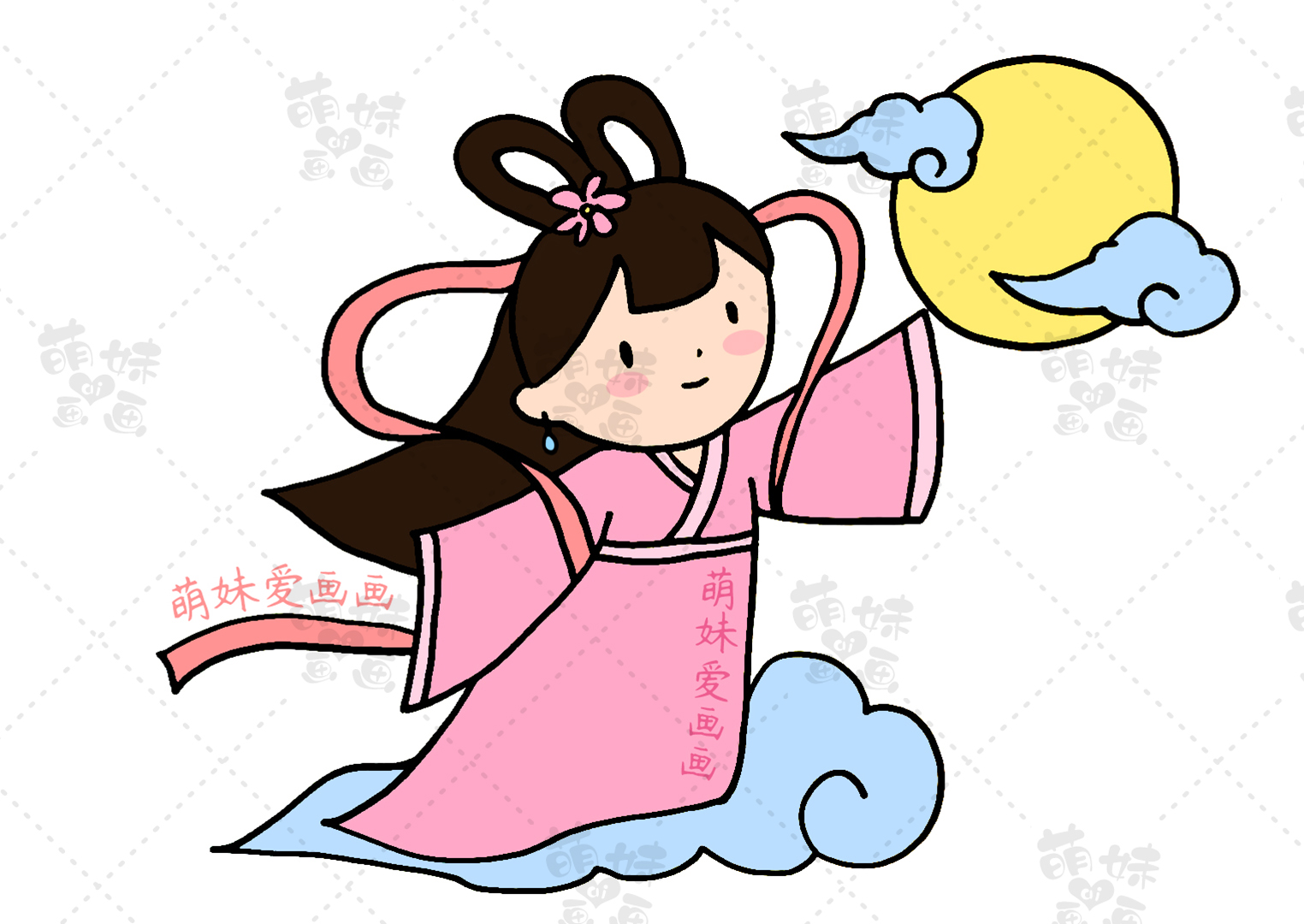 中秋节手抄报嫦娥奔月简笔画,中秋节手抄报人物简笔画