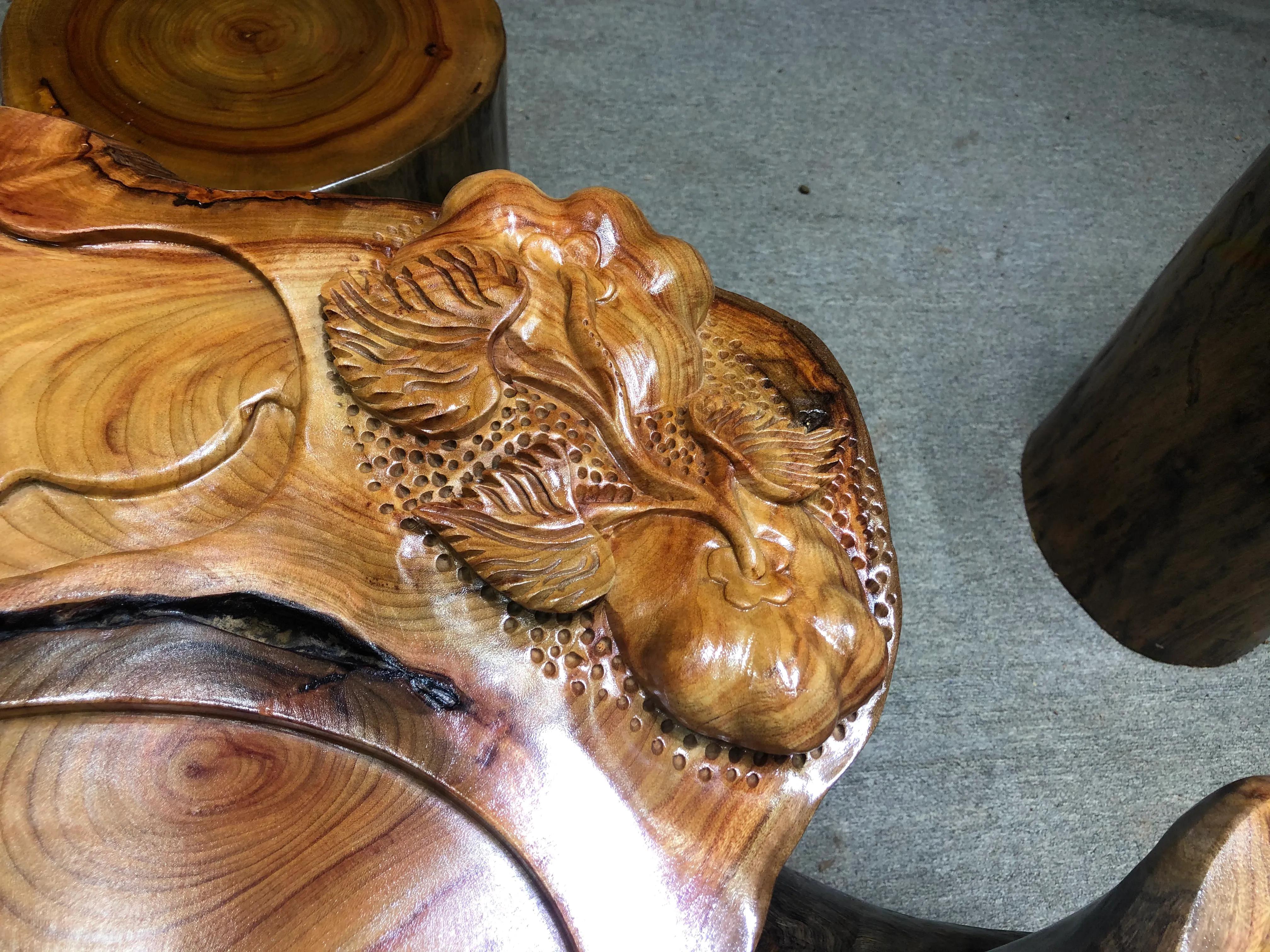 小叶香樟木茶几,香樟木实木墩子茶几