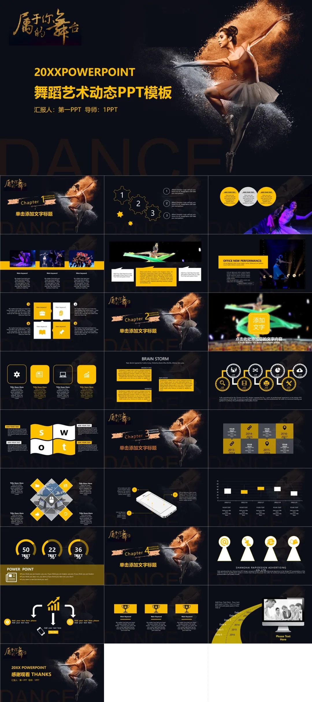 舞蹈教学PPT模板,舞蹈ppt震撼开场模板