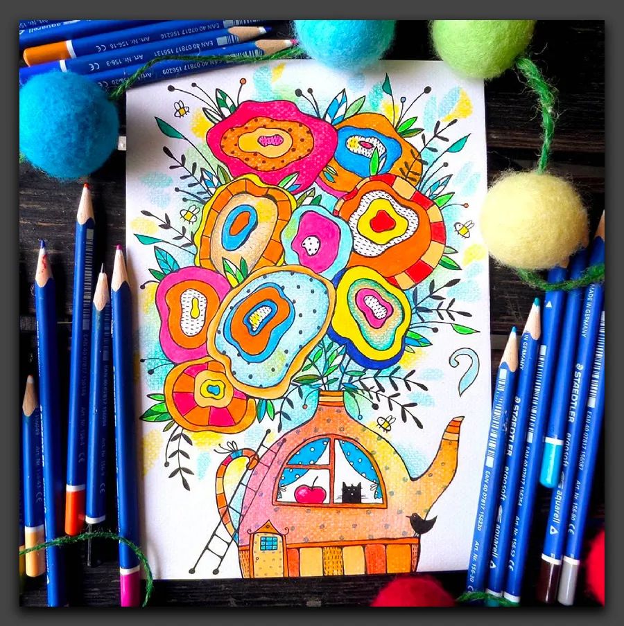 一眼让人惊艳的彩铅画,100幅适合零基础的彩铅画