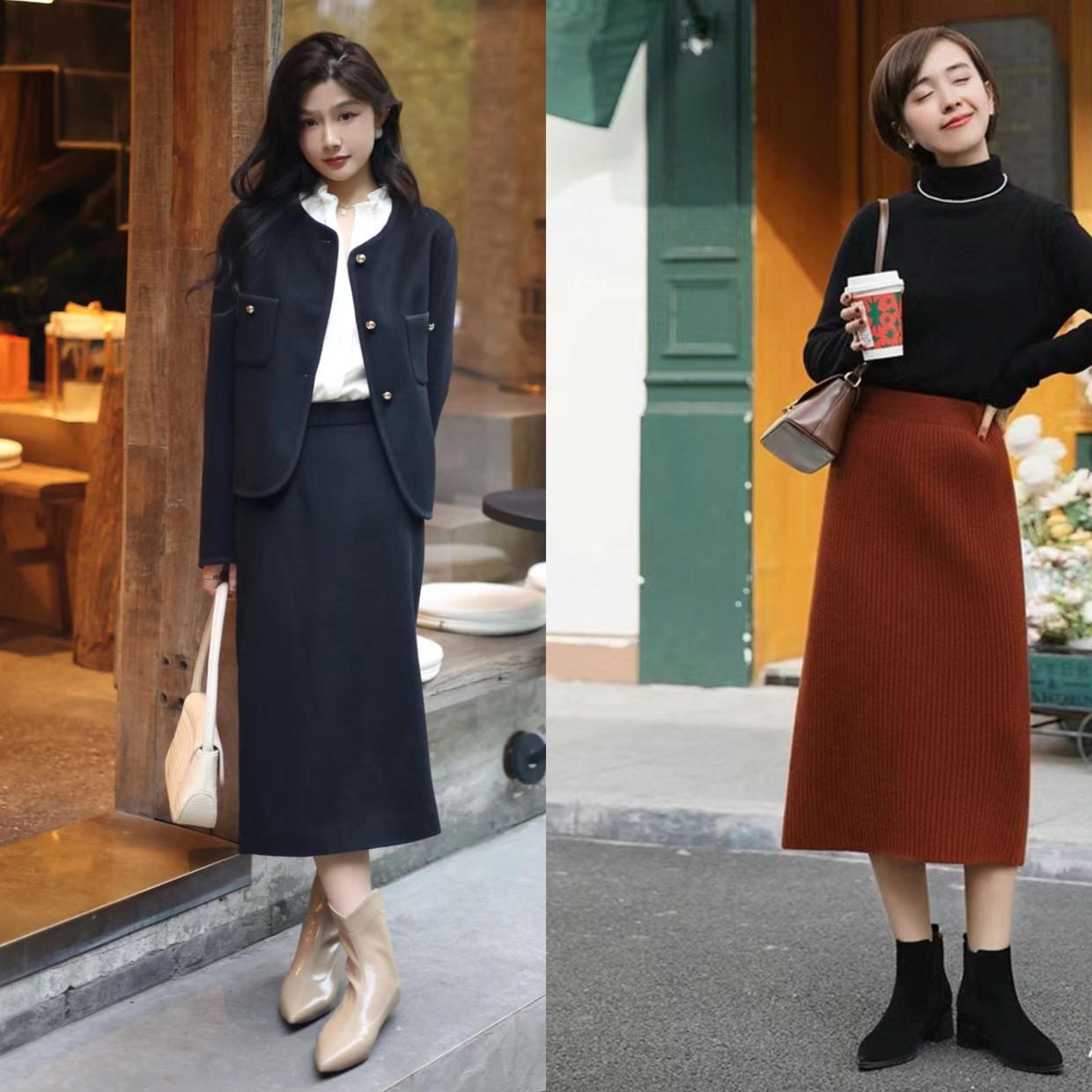 连衣过膝裙气质高级感,洋气时髦过膝裙搭配