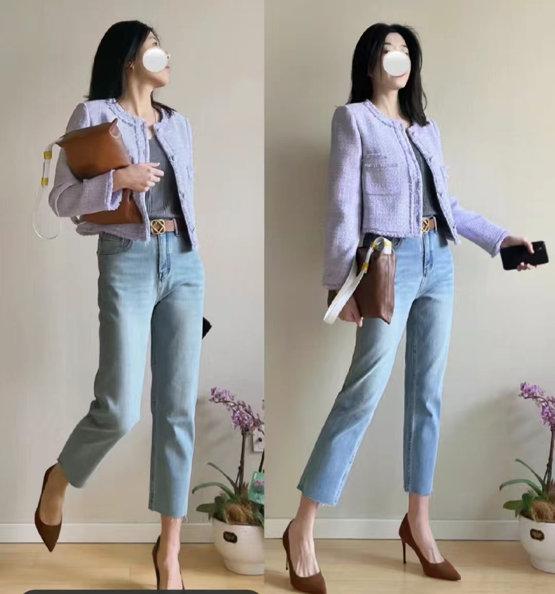 香芋紫小香风外套搭配什么裤子女,香芋紫短外套搭配什么裤子好看