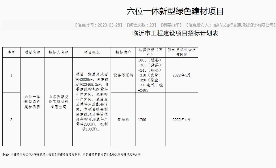 临沂21个项目集中招标,临沂市2023年大项目工程有多少