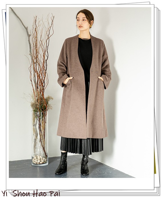 无领大衣薄款穿搭,无领冬季大衣搭配连帽衫