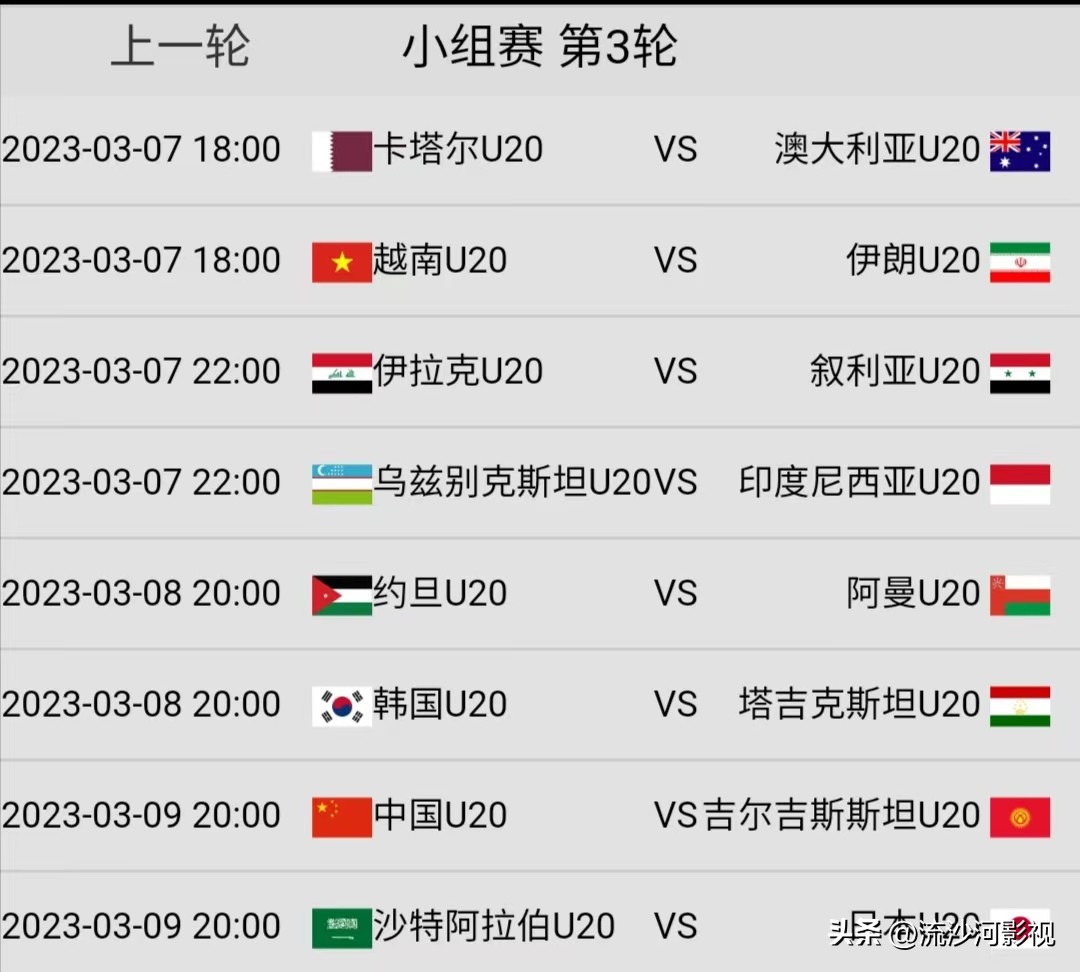 男足u20亚洲杯2023赛程时间表,u20亚洲杯预选赛第三轮全部结果
