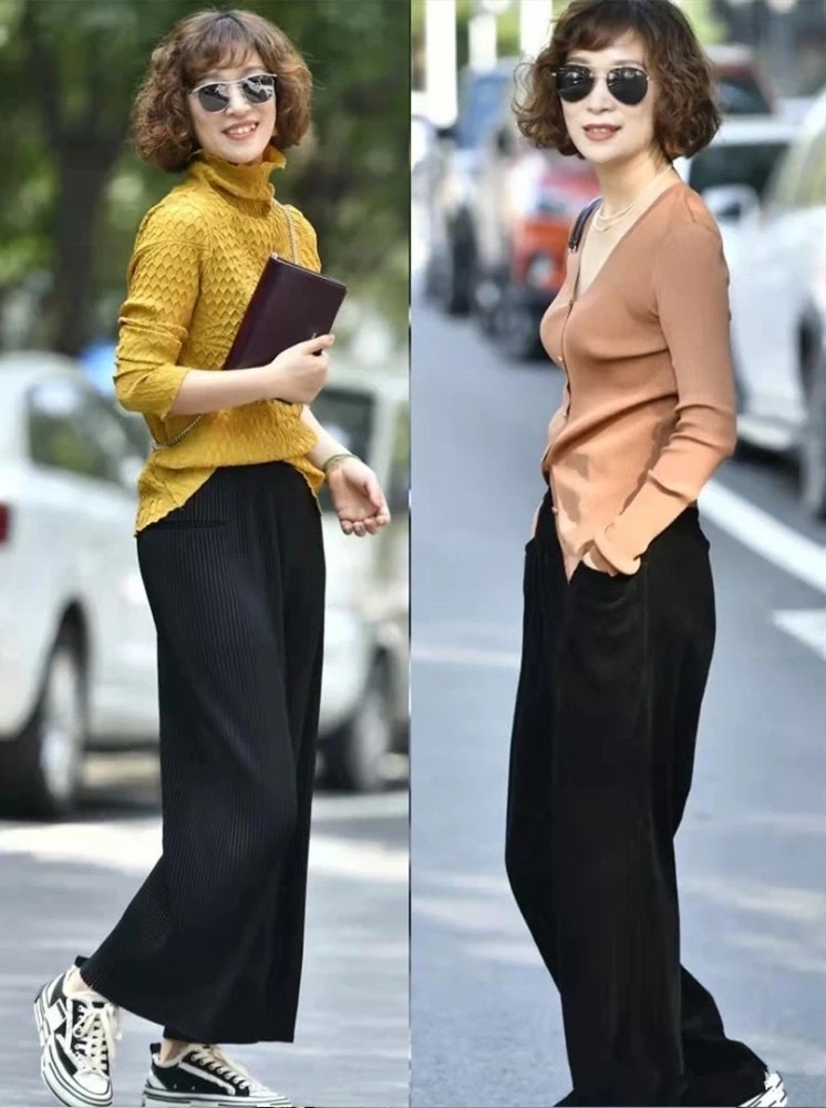 45岁女人穿直筒裤还是穿阔腿裤,中年女人穿阔腿裤直筒裤最合适