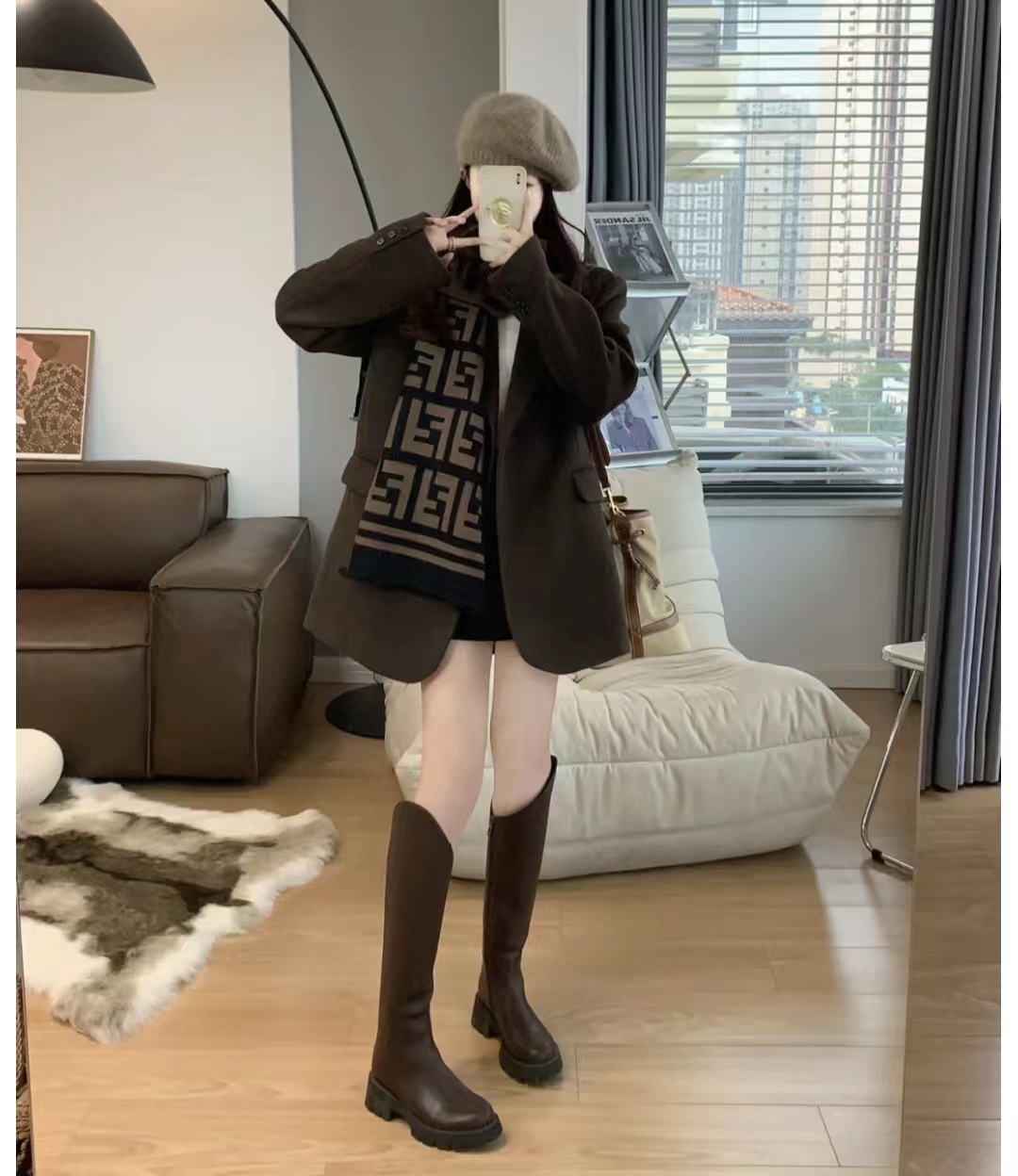 这45套棕色长筒靴穿搭太高级了，显高显瘦显腿长