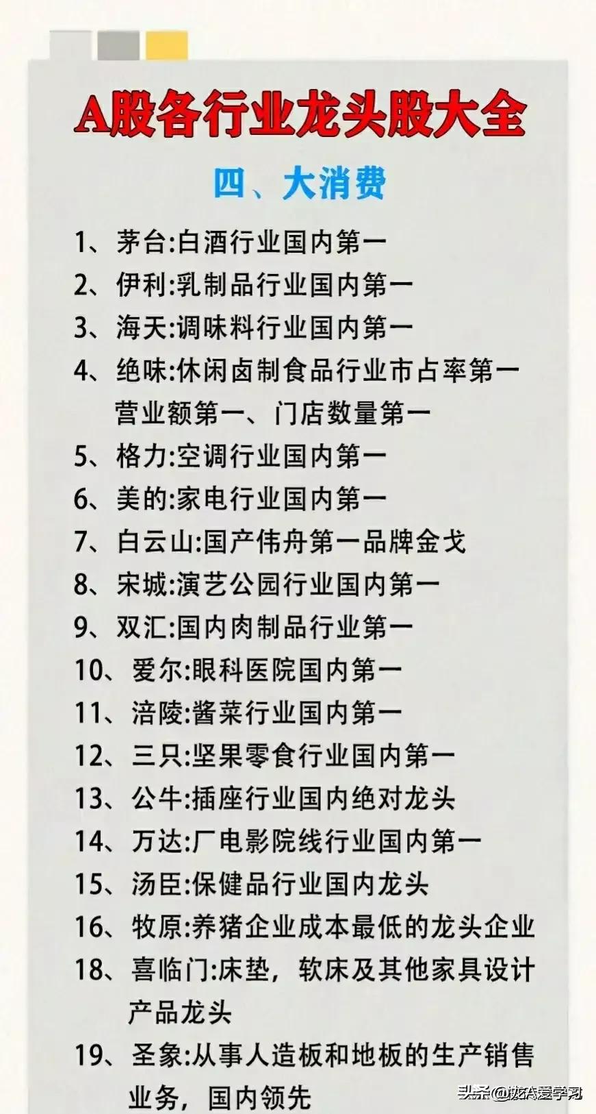 2024最新各行业龙头股一览表,2023年十大最具潜力龙头低价股