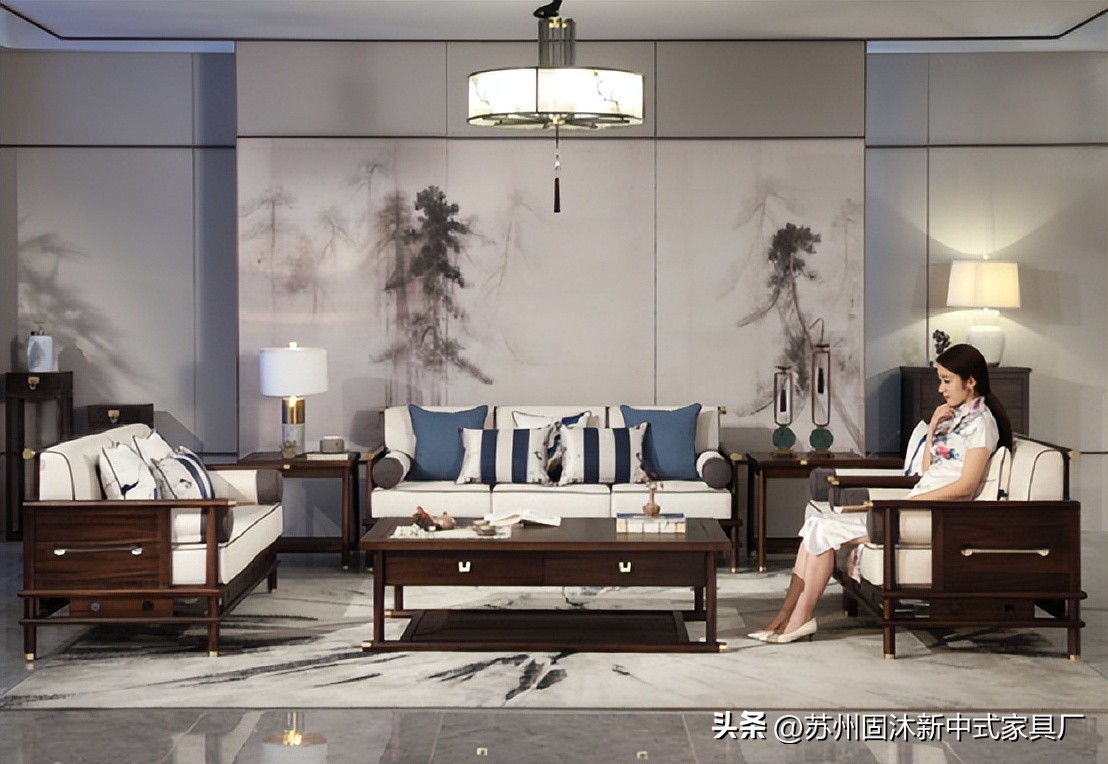 江苏简约新中式实木沙发,实木沙发小户型中式家具