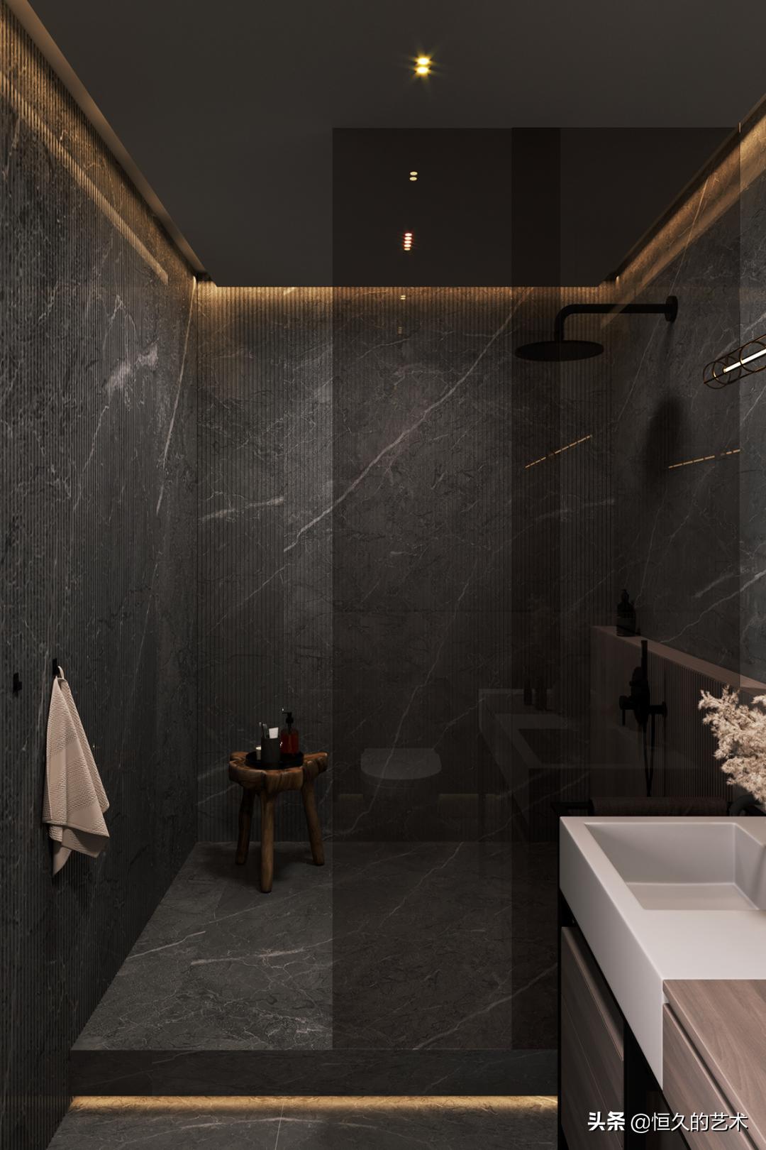 客厅石材木饰面效果,石材和实木搭配装修效果图