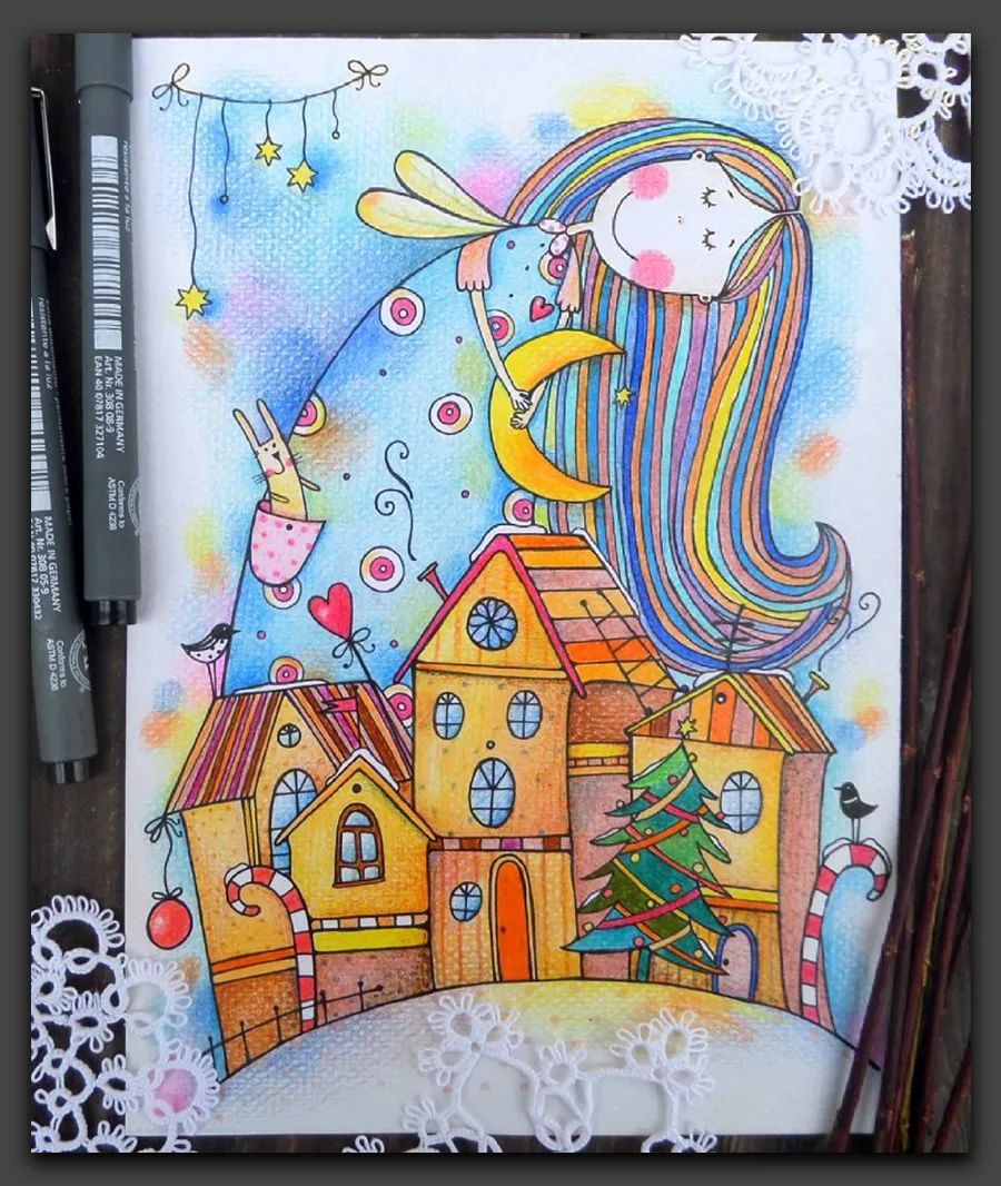 一眼让人惊艳的彩铅画,100幅适合零基础的彩铅画