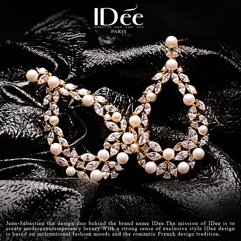 法国IDee水滴形珍珠闪钻耳坠轻奢高级感时尚艺术耳饰品