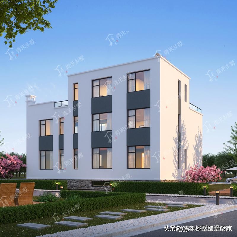 农村二层别墅楼顶露台亭子设计,二层法式复古带露台小别墅外观图