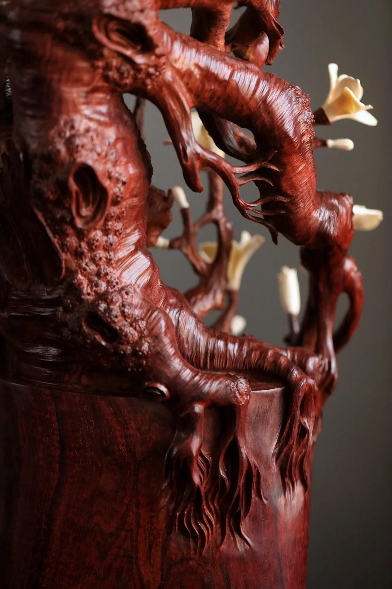 印度产小叶紫檀大象摆件,小叶紫檀镶嵌猛犸是怎么做到的