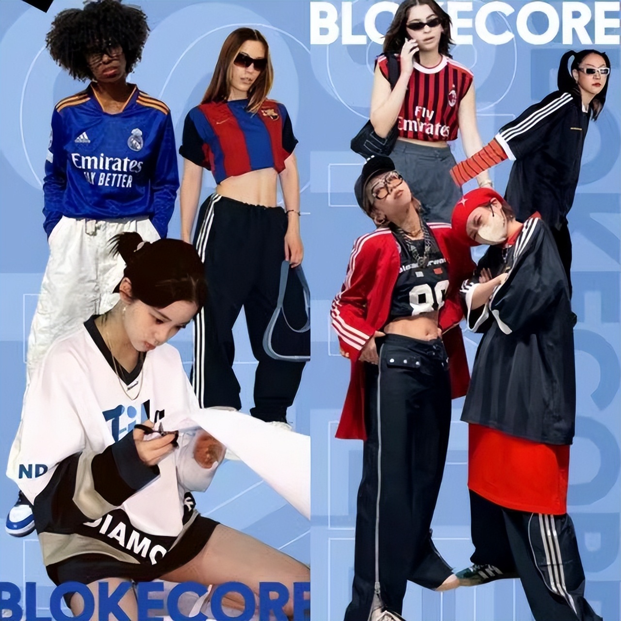 牛仔裤球衣搭配女生,曼城球衣blokecore