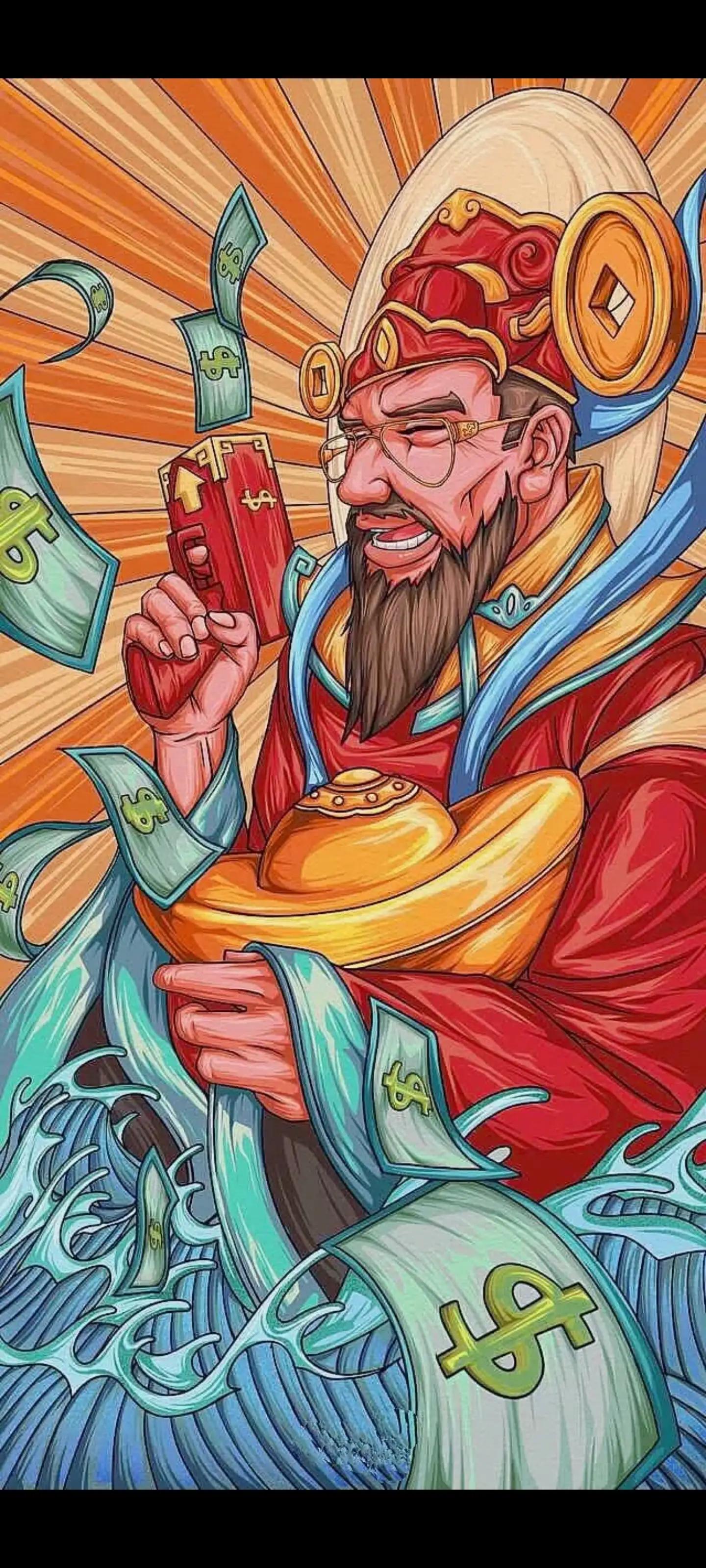 道家财神图片高清壁纸,五路财神高清壁纸长图道教