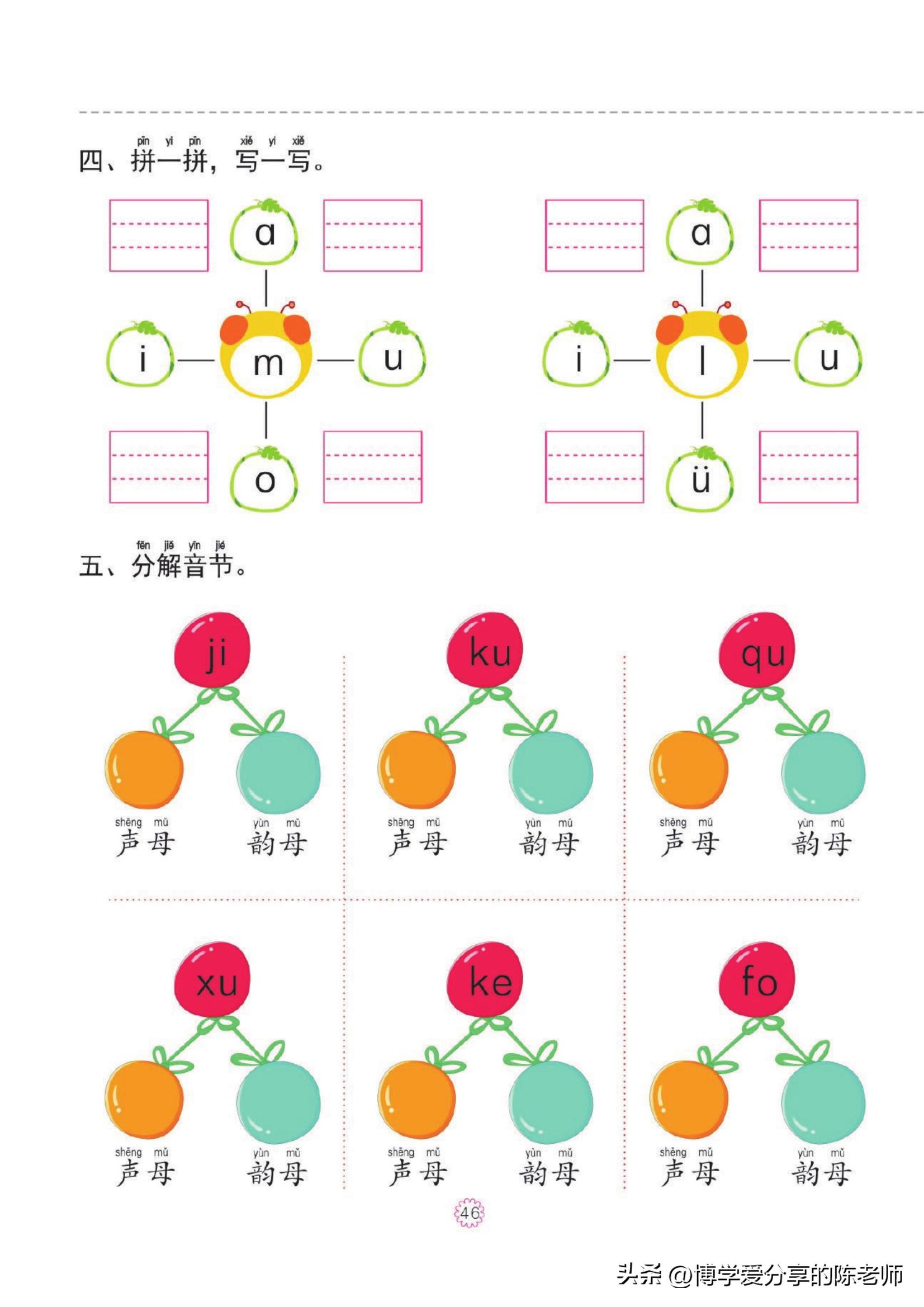 幼小衔接一日一练①【拼音】单韵母，声母练习共46页