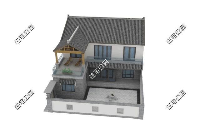 100平中式合院两层效果图,120平方三层中式合院效果图