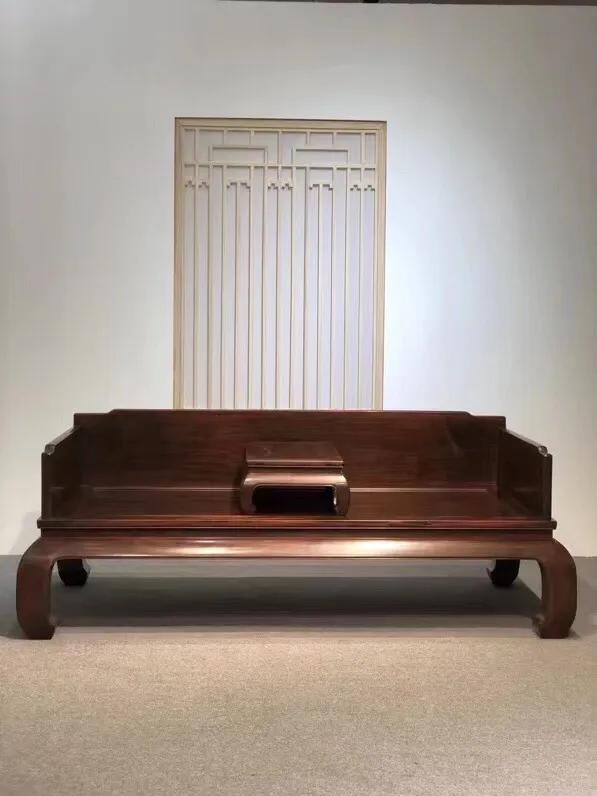 大红酸枝三弯腿罗汉床,广西大红酸枝交趾黄檀曲尺罗汉床