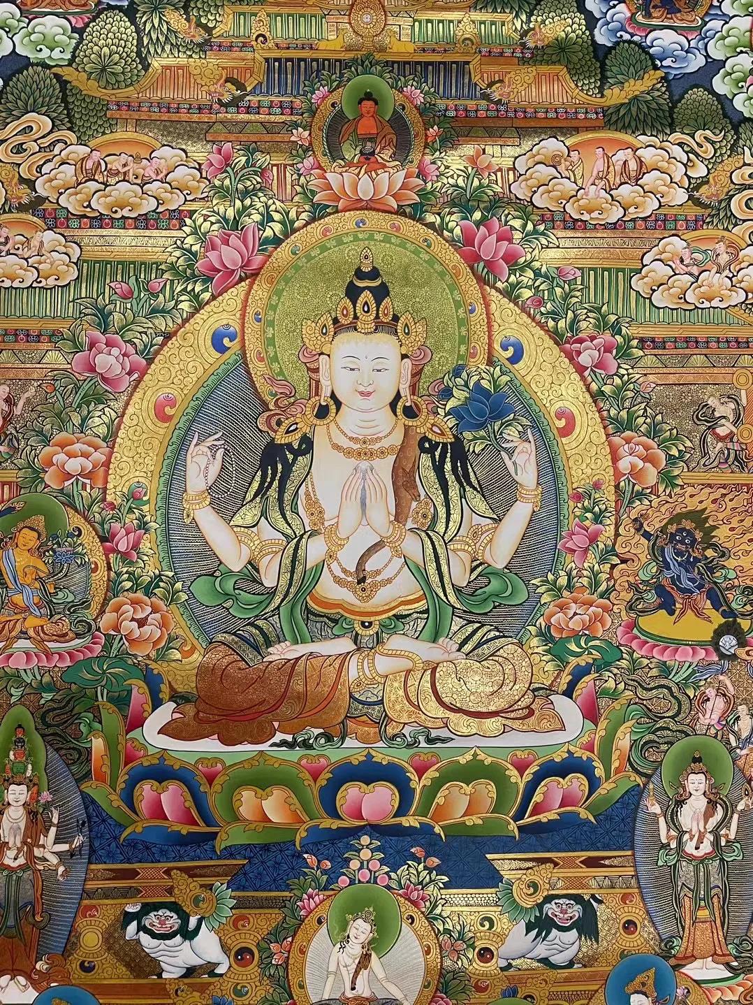 唐卡四臂观音佛,唐卡四臂观音真迹